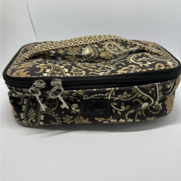 Vintage Fossil Black and Gold Patterned Cosmetics Case Bag - Picture 2 of 10